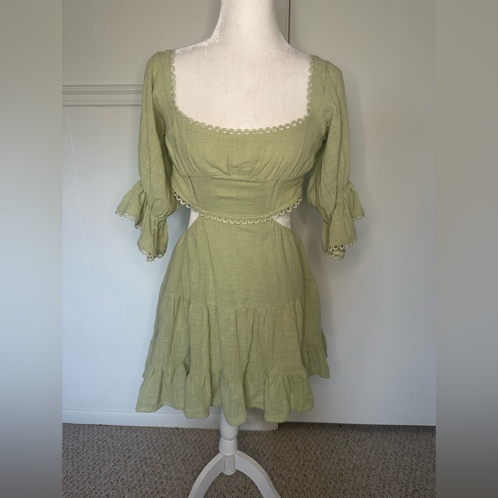 Luxxel Sage Green Ruffled Tiered Mini Dress size M
